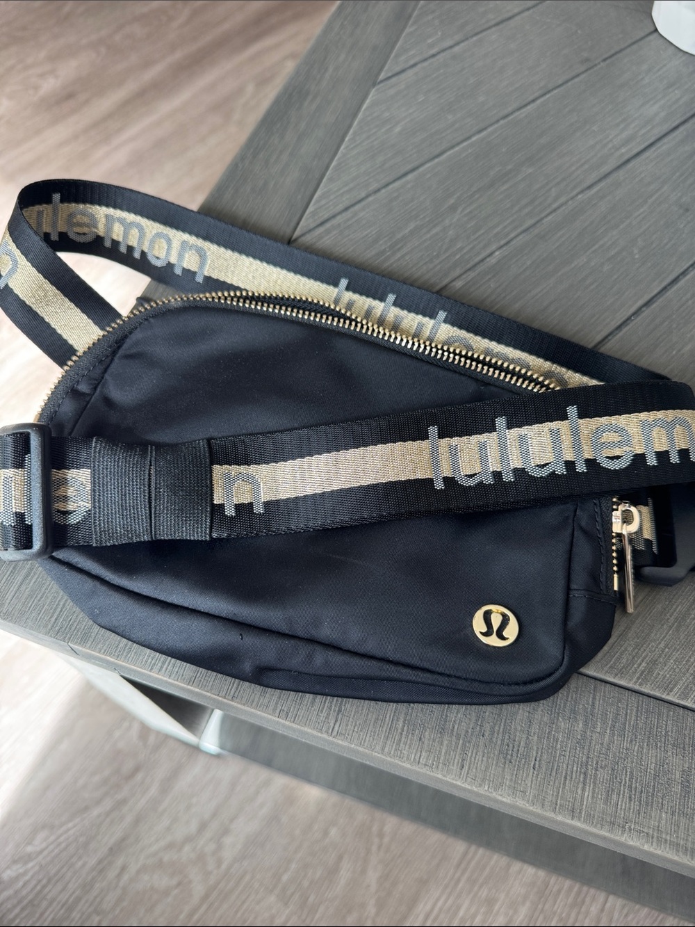 EUC lululemon athletica Black Waist Pack with Gold Accents and Branded Strap